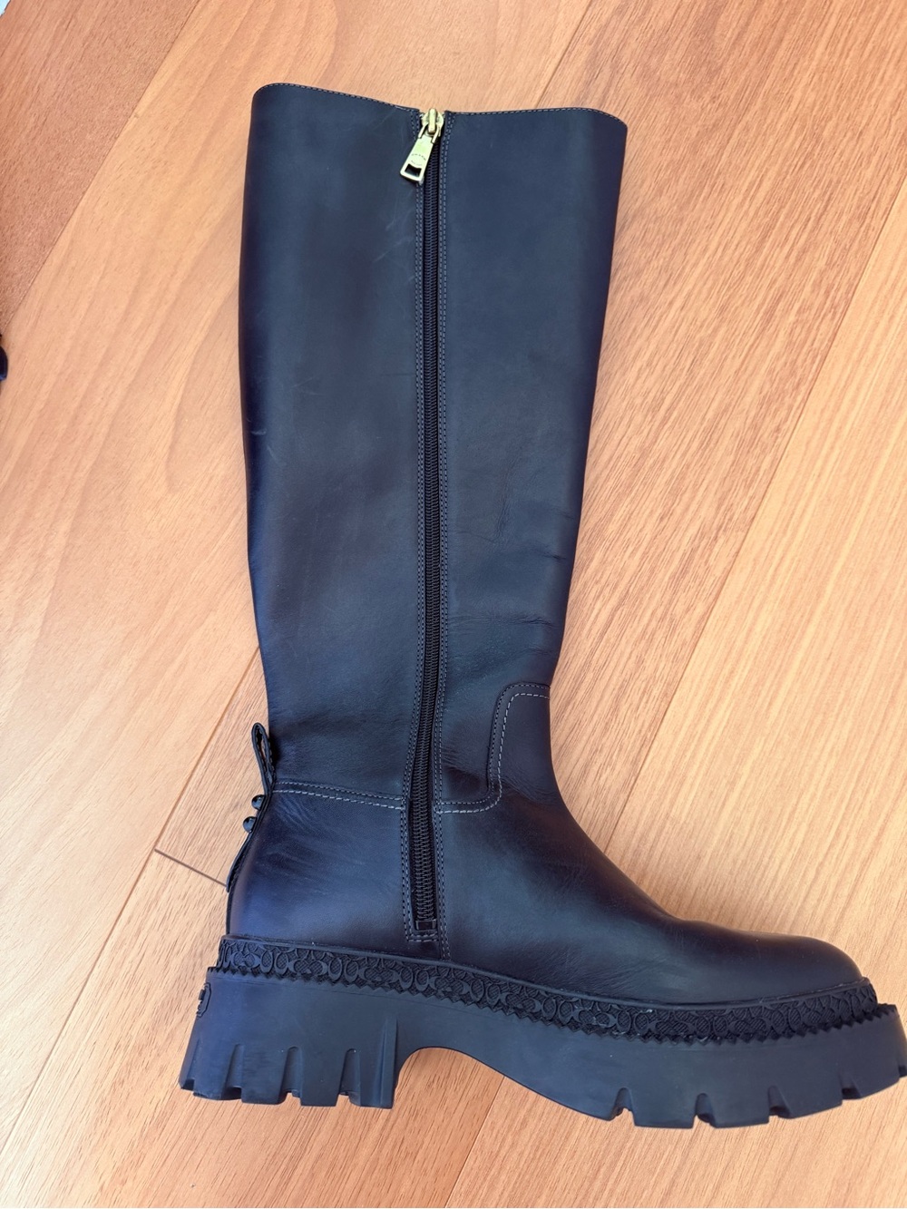 Coach Tall Black Women's Chunky Lug Sole Leather Boot